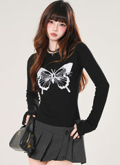 Butterfly Detail Long Sleeve Slim Fit Top