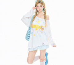 Cartoon Off Shoulder Long Sleeve Top