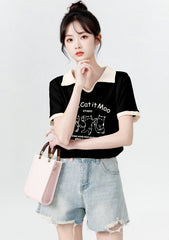 Cartoon Print Polo Collar Short Sleeve Shirt