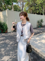 Casual Denim Vest T Shirt Skirt Set