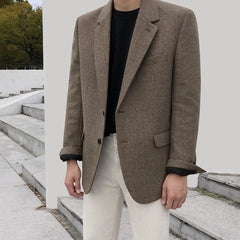 Casual Herringbone Blazer