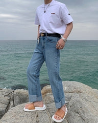 Casual Loose Fit Denim Wide Leg Pants