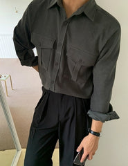 Casual Solid Long Sleeve Utility Shirt