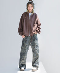 Casual Zip Up Relaxed Fit Stand Collar Jacket