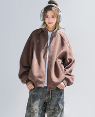 Casual Zip Up Relaxed Fit Stand Collar Jacket