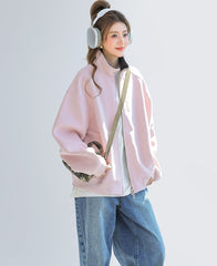 Casual Zip Up Relaxed Fit Stand Collar Jacket