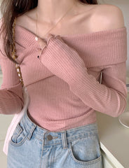 Pink Off-Shoulder Wrap Sweater