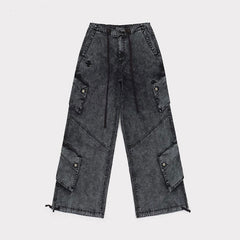 Charcoal Grey Multi-Pocket Wide-Leg Jeans