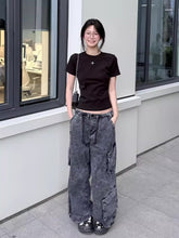 Charcoal Grey Multi-Pocket Wide-Leg Jeans