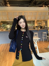 Chic Black Knit Cardigan Sweater For Layering