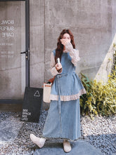 Chic Denim Two Piece Skirt And Top Set
