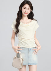 Chic French Style Draped Waist Slim Fit Top