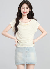 Chic French Style Draped Waist Slim Fit Top