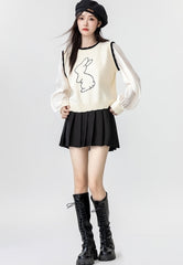 Chic Knit Sweater With Shirt Layered Design