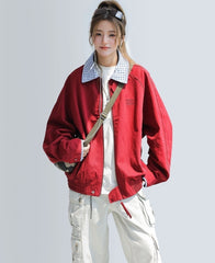 Chic Plaid Patchwork Cropped Red Jacket