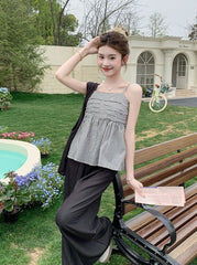 Chic Pleated Tank Top Wide Leg Pants Set