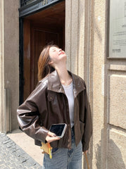 Chic Retro Pu Leather Slim Fit Jacket