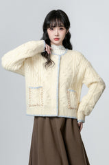 Chunky Knit Cardigan Sweater Almond