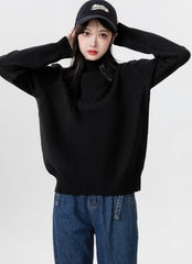 Classic Black Turtleneck Thick Knit Sweater