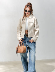 Classic Cropped Pu Leather Biker Jacket