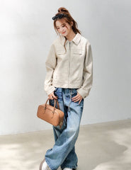 Classic Cropped Pu Leather Biker Jacket
