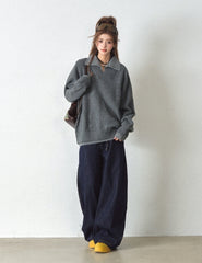 Classic Layered Knit Sweater With Contrast Collar