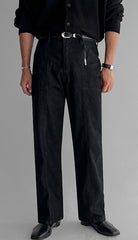 Classic Relaxed Fit Washed Denim Casual Pants