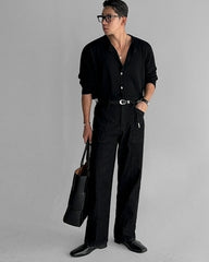 Classic Relaxed Fit Washed Denim Casual Pants