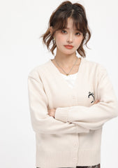 Beige Academy Style V-Neck Cardigan