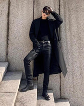 Coated Black Denim Slim Trousers