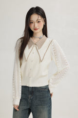 Beige Doll Collar Knit Sweater