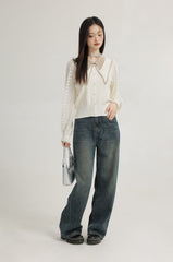 Beige Doll Collar Knit Sweater
