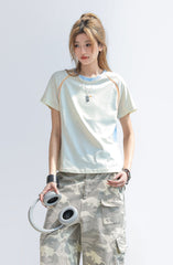 Color Block Patchwork Short Sleeve T Shirt