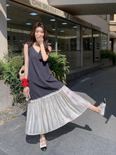 Color Block Vneck Sleeveless Loose Dress