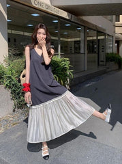Color Block Vneck Sleeveless Loose Dress