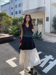 Color Block Vneck Sleeveless Loose Dress