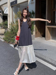 Color Block Vneck Sleeveless Loose Dress