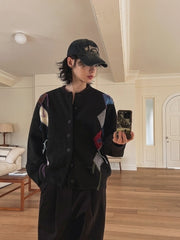 Colorblock Diamond Knit Cardigan Casual Sweater