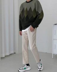 Colorblock Geometric Knit Sweater Casual Ethnic Style