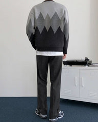 Colorblock Geometric Knit Sweater Casual Ethnic Style
