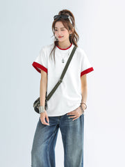 Colorblock Layered Look Short Sleeve Relaxed Top
