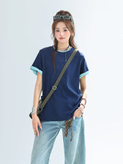 Colorblock Layered Look Short Sleeve Relaxed Top