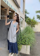 Colorblock Patchwork Loose Fit Summer Maxi Dress