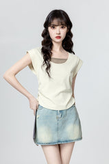 Colorblock Short Sleeve Asymmetrical Top