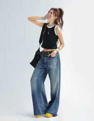 Colorblock Spliced Sleeveless Crop Tank Top