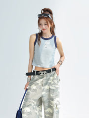 Colorblock Spliced Sleeveless Crop Tank Top