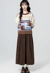 Colorblock Striped Crewneck Retro Pullover Sweater