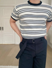 Colorblock Striped Knit Short Sleeve Casual Top