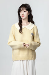 Yellow Doll Collar Thick Sweater Wth 3D Mushroom