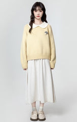 Yellow Doll Collar Thick Sweater Wth 3D Mushroom